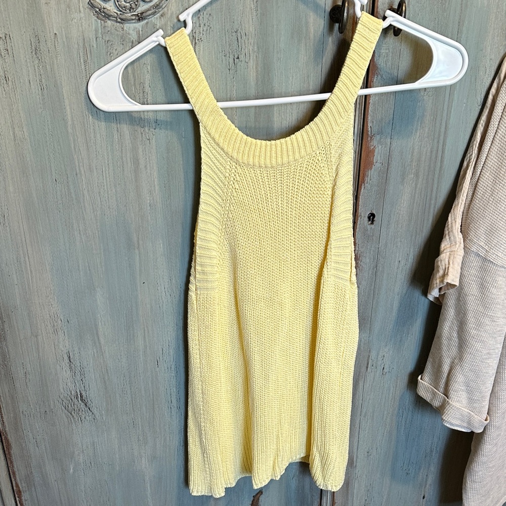 Pink Lily Pale Yellow Knit V-Neck Tank